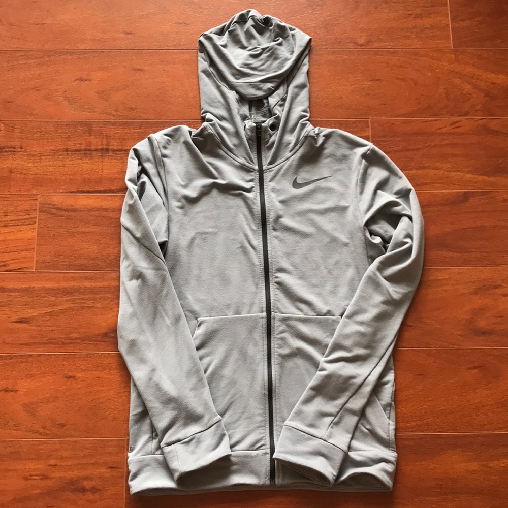 Hooded Grey Nike Dri Fit Full-Zip Jacket. Small.